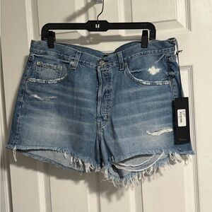 Edwin Light Blue Distressed Jean Shorts